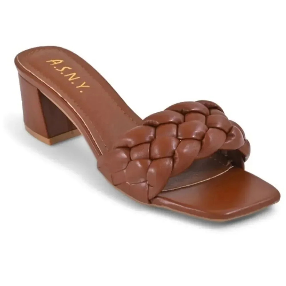 BRAND NEW A.S.N.Y WOMEN'S BRAIDED LOW BLOCK HEEL SANDALS